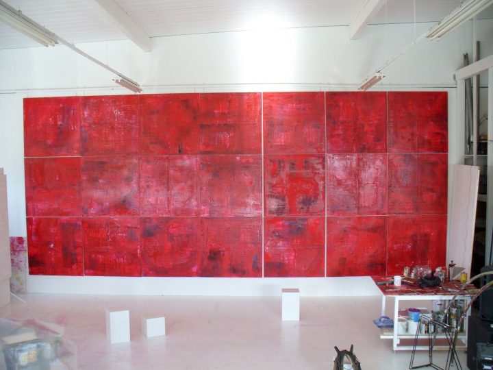Red Ground l (Oel auf Holz, 366 cm x 854 cm)